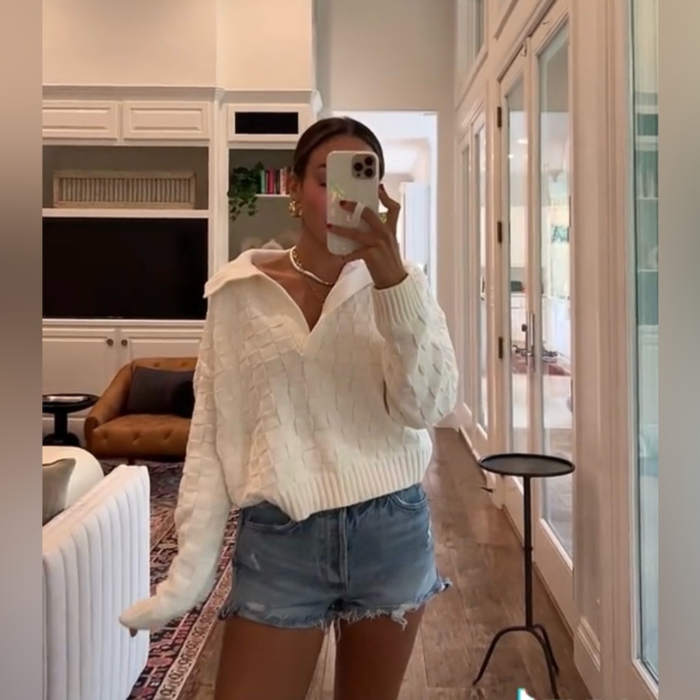 Abercrombie & Fitch Cream Knit Collared Sweater